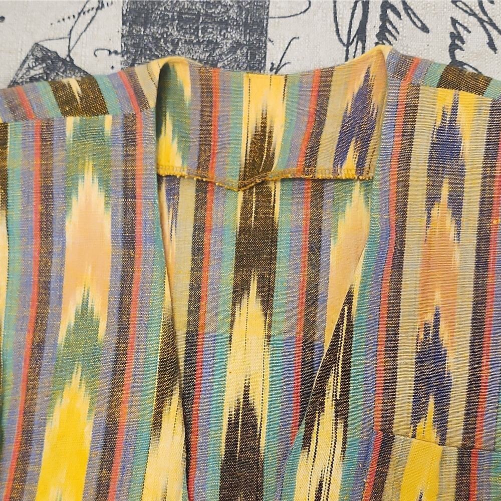 Multicolor Ikat Pattern Women's Jacket Long Sleeve Yellow Brown Blue Green Red - Picture 3 of 7